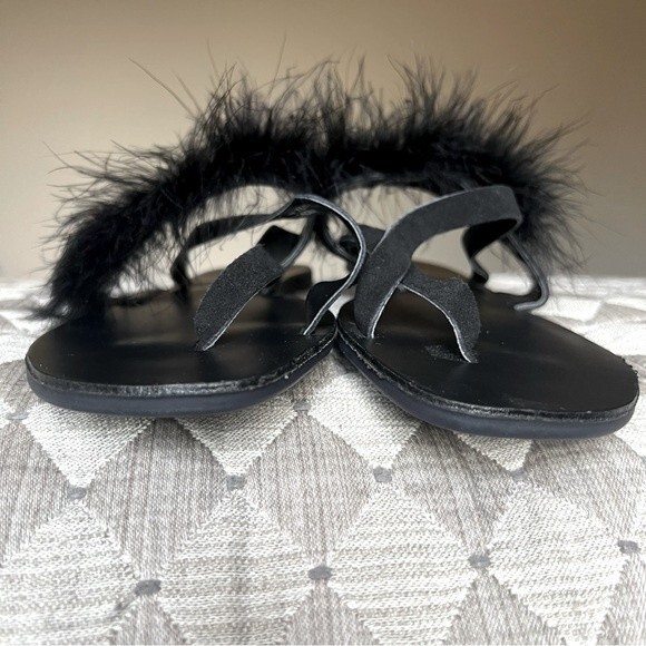 TOPSHOP Black Flip Flop Thong Sandal Slipper Feathers Women EU 40 US 8.5 NWOT - Picture 8 of 11